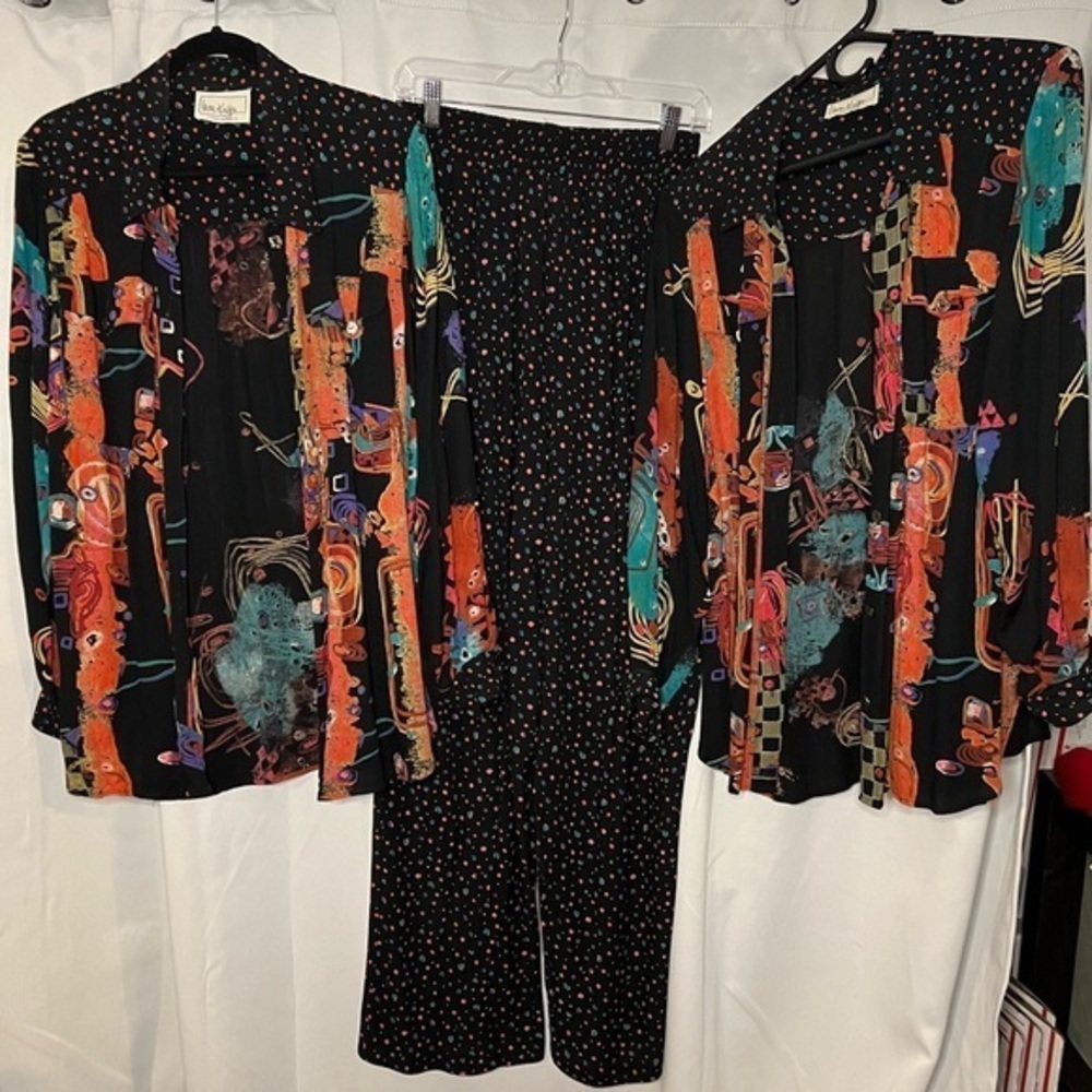Vintage Laura Kieffer 80s Funky Abstract Printed Jumpsuit 3-Piece Set Size 8